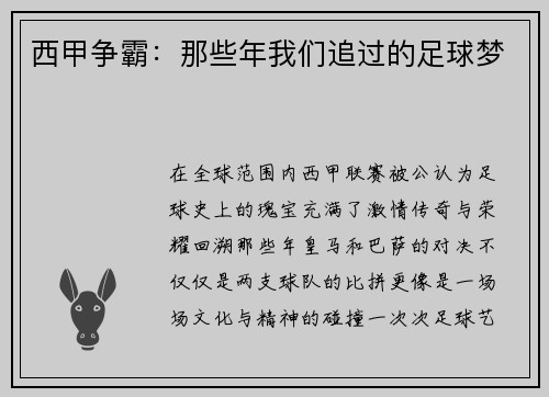 西甲争霸:那些年我们追过的足球梦 西甲争霸:那些年我们追过的足球梦